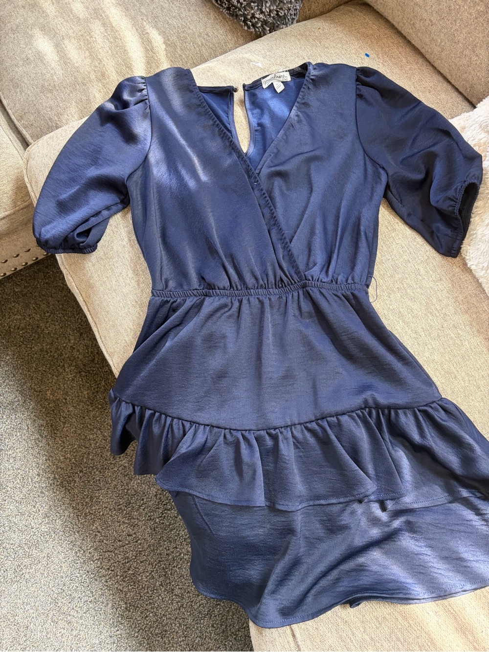 Xtraordinary Navy Wrap-Style Ruffle Mini Dress
